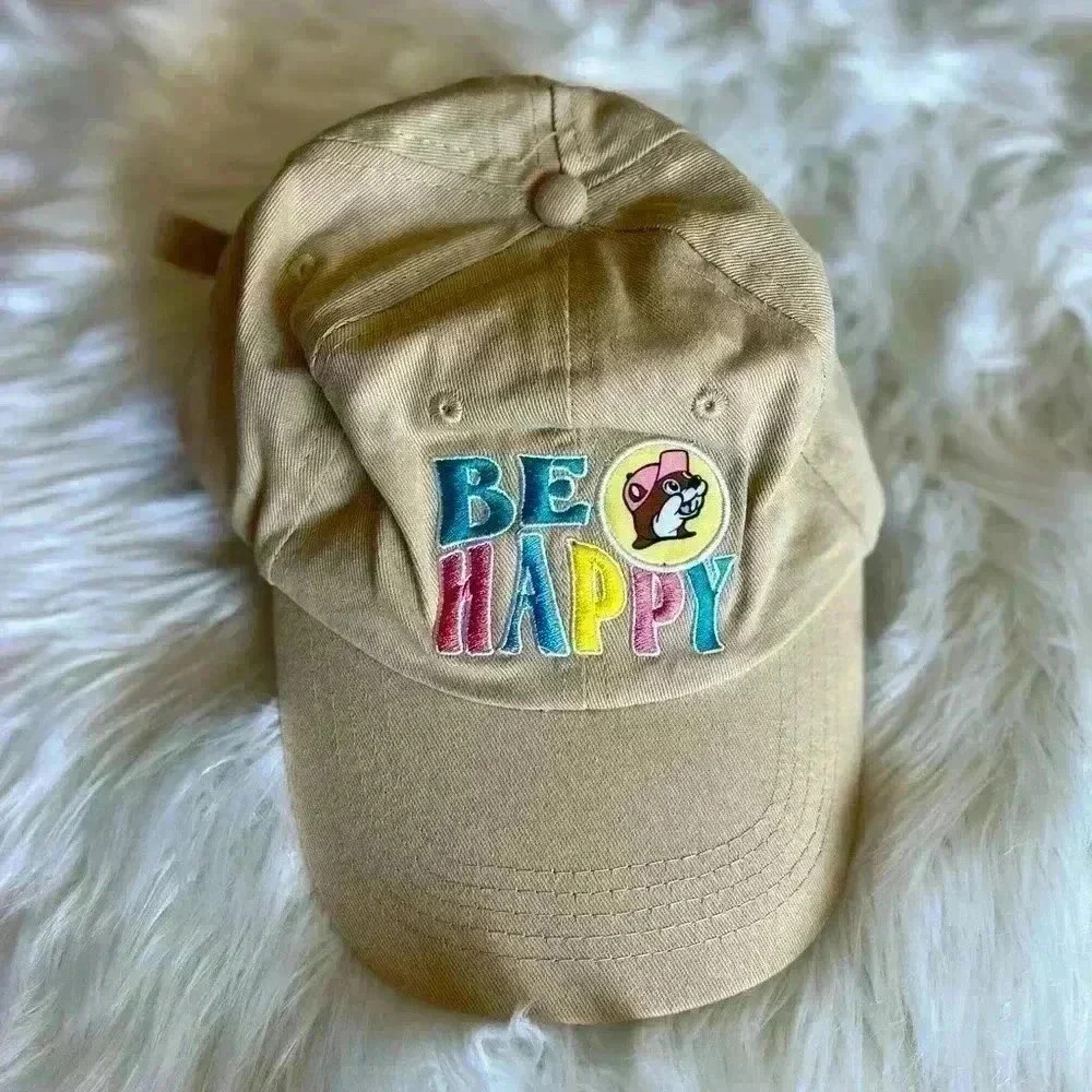 NEW Buc-ee's Hat Baseball Cap "Be Happy" Beaver Hippie Summer Sun